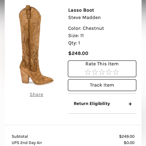 (NEW in box) Steve Madden Lasso Heel Cowboy Boot Chestnut Size 11 - Picture 4 of 5